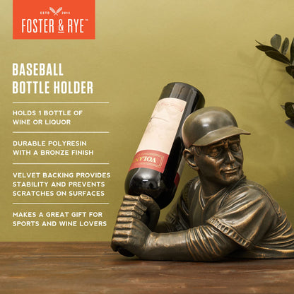 Foster & Rye Baseball Wine Holder - Single Wine Bottle Holder Baseball Player - Funny Wine Holder - Holds 1 Standard Wine Bottle Set of 1
