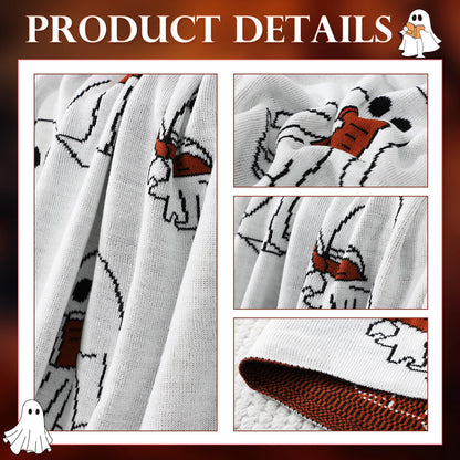 SmoothNovelty Easter Day Halloween Ghost Reading Book Blanket 50 x 60 Inches Soft Knit Throw with Ghosts Reading Book Pattern Halloween Easter Decoration Gift for Living Room Couch Sofa Bed