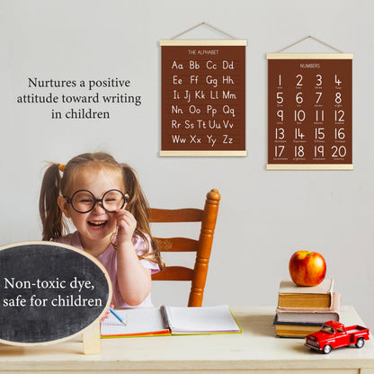Numbers Alphabet Poster for Toddlers,Educational Wall Chart for Nursery Kids Learning, Homeschool & Playroom Decor and Bedroom for Wooden Hanger Frame Set of 2, 12x18 Inch - A05