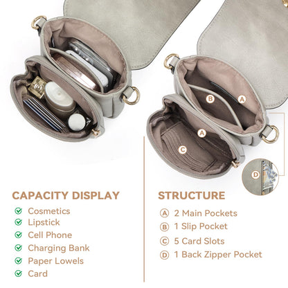 BOSTANTEN Small Crossbody Bags for Women Cell Phone Purse Leather Wallet Handbags with Card Slots Grey