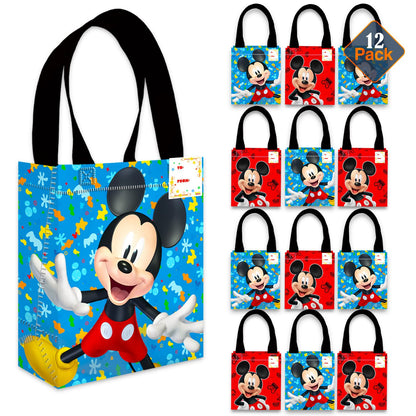 Mickey Mouse Party Favor Bags Set – 12 Pack of 8" Mickey Mouse Party Goodie Bags for Kids Bulk Reusable Mini Totes | Disney Birthday Party Supplies