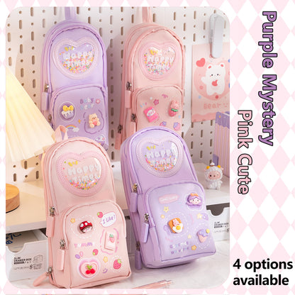 UINSUE Mini Backpack Pencil Case Art Marker Storage Canvas Makeup Pocket Small Gadget Bag Organizer Random Free of Highlighters (Purple)