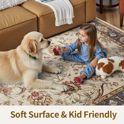 4x6 Ft Washable Area Rug for Bedroom, Non Slip Rugs for Living Room Ultra-Thin Accent Indoor Floor Carpet for Nursery Playroom Home Decor (Beige Yellow)