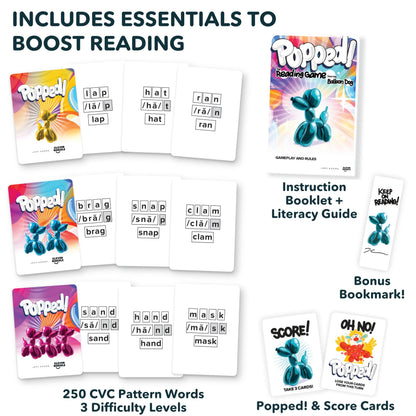 Popped! Reading Game - Learn Reading Skills in Weeks - Exciting Phonics Game for Kids Ages 4-9 - CVC Educational Game Must Haves for Preschool, Kindergarten, 1st - 3rd Grade