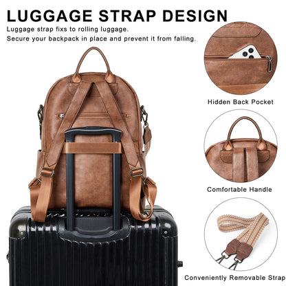 LATMAP Backpack Purse for Women Laptop Backpack, Leather Travel Backpack Shoulder Bag Teacher College Daypack Work Handbag fits 14" Laptop-Brown
