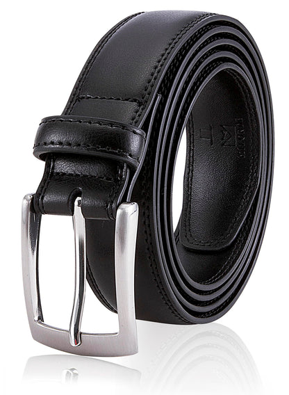 MILORDE Leather Black Belts, Fashion & Classic Design for Dress and Causal (Size 48 (Waist 46), Basic Black)