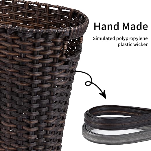 GRANNY SAYS Wicker Trash Can, Bathroom Trash Can with Handles, Wicker Waste Basket for Bathroom, Waste Basket for Bedroom, Decorative Wicker Wastebasket, 15 Liters/4 Gallons, 1-Pack Dark Brown