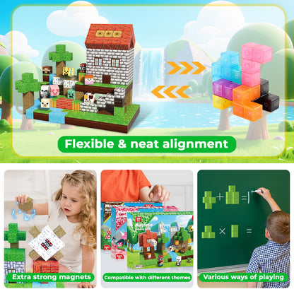 300 PCS Magnetic Blocks - Magnetic Building Blocks Cubes, Magnet Toys for Kids Age 3+, Toy Building Set for Kids, Magnets Stacking Construction Easter Birthday Gifts for Boys Girls Age 4-8, 8-12