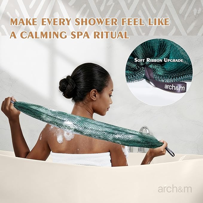 ARCH&M African Exfoliating Net Sponge with Knots | Authentic African Net Spong, Daily Use Afroscrub, Smoother Skin, Body Scrubber & Back Scrub, Exfoliating Wash Cloths