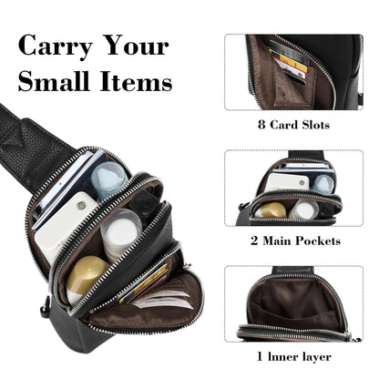 INICAT RFID Blocking Sling Bag, Anti Theft Crossbody Bag for Women Compact Travel Purses Vegan Leather (Black)