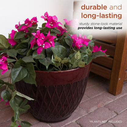 Alpine Corporation Indoor Outdoor Stone Look Diamond Design Planters with Drainage Holes, 12" H, Red, Set of 2