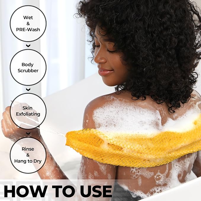 Real African Net Sponge - 2 Pieces Authentic African Wash Cloths for Showering - Exfoliating Body Sponges for Bathing Yellow & Forest - Back Scrub Exfoliator Scrubber for Body Bath Accessories
