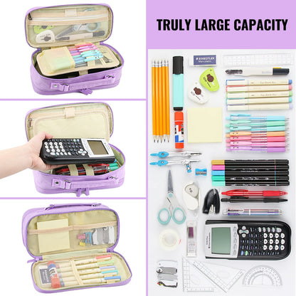 JOINPRO Large Capacity Pencil Case, 4 Compartment Pen Pouch Organizer with Double Zipper, Storage Bag for School, Office, Teen Girl Boy Men Women (Purple)
