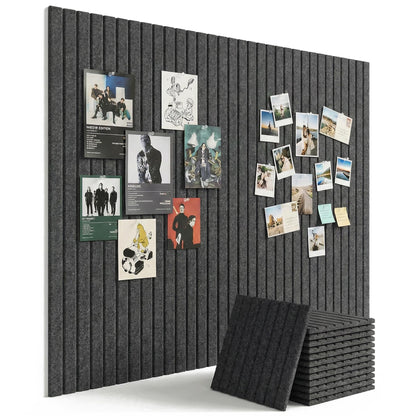 Aothia 12-Pack Felt Bulletin Board Tiles 48"x36", Modular Pin Board for Smooth Walls, Cork Board Alternative for Notes & Photos, 0.35" Thick, 70 Adhesive Tabs & 40 Pins, Charcoal Gray