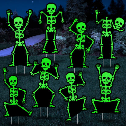 Jetec 8 Pcs Halloween Outdoor Decorations Glow in The Dark Skeleton with Stakes Luminous Halloween Graveyard Decoration Funny Skeleton Yard Signs for Outdoor Lawn Yard Garden