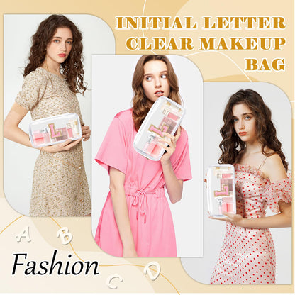 UIXIZQ Personalized Initial Letter Clear Makeup Bag,Preppy Small Nylon&PVC Cosmetic Zipper Bag with Chenille Letter,Travel Skincare Toiletry Bag,Monogram Christmas Gift for Teen Girls Women,L