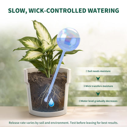 Soilagua 13 oz Extra Large Wick-Controlled Plant Watering Globes, Self Watering Globes for Everyday and Vacation Use, Iridescent Glass Water Bulbs, Automatic Plant Waterer, 4 Pack