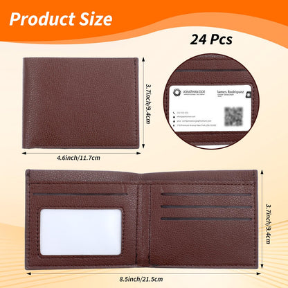 MAQUITA 24 Pcs PU Leather Bifold Wallets for Men, Men’s Wallet Bulk for DIY Engraving with Money Clip & Card Holder (Khaki)