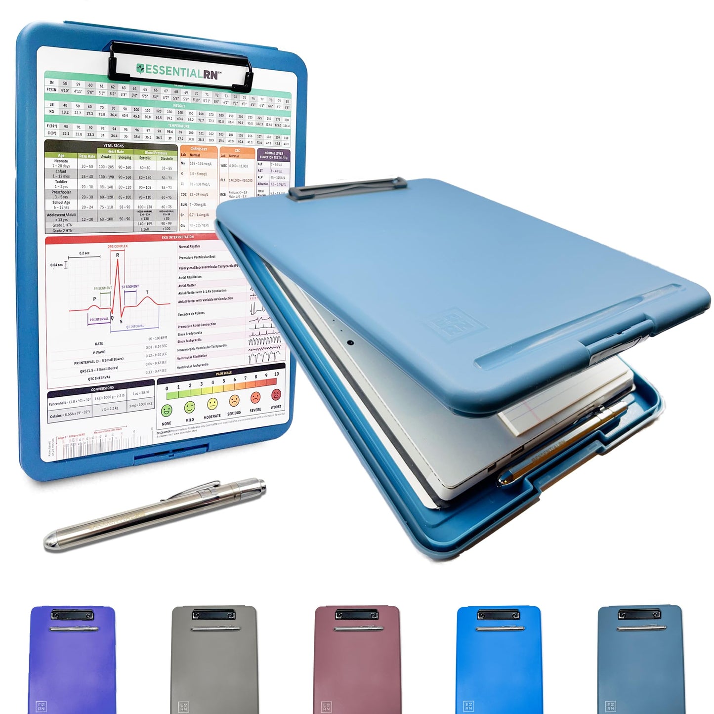 Essential RN Heavy Duty Nursing Clipboard with Storage Compartment, Penlight & Clinical Cheat Sheets – Nurse Clipboard Binder with Pen Holder - Perfect Nursing Accessories for Nursing Students