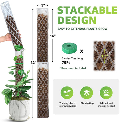 Sisher 6 Pcs Monstera Moss Pole,Plastic Moss Poles for Climbing Plants Work with Sphagnum Moss,6×16'' Plant Support for Indoor Plants,Garden Ties