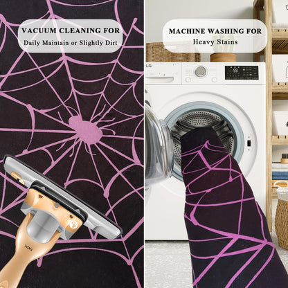 ABREEZE Spiderweb Decor Rug, Halloween Spider Web Carpet with Non-Slip Backed, Soft Washable Decor Rug for Living Room Bedroom Pink 47”
