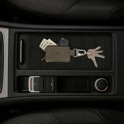 Hide & Drink, Leather Car Key Holder/Headphone & Charging Cables/Memory Cards/Flash Drives/Cash Zipper Case with Clasp Handmade :: Dark Jade