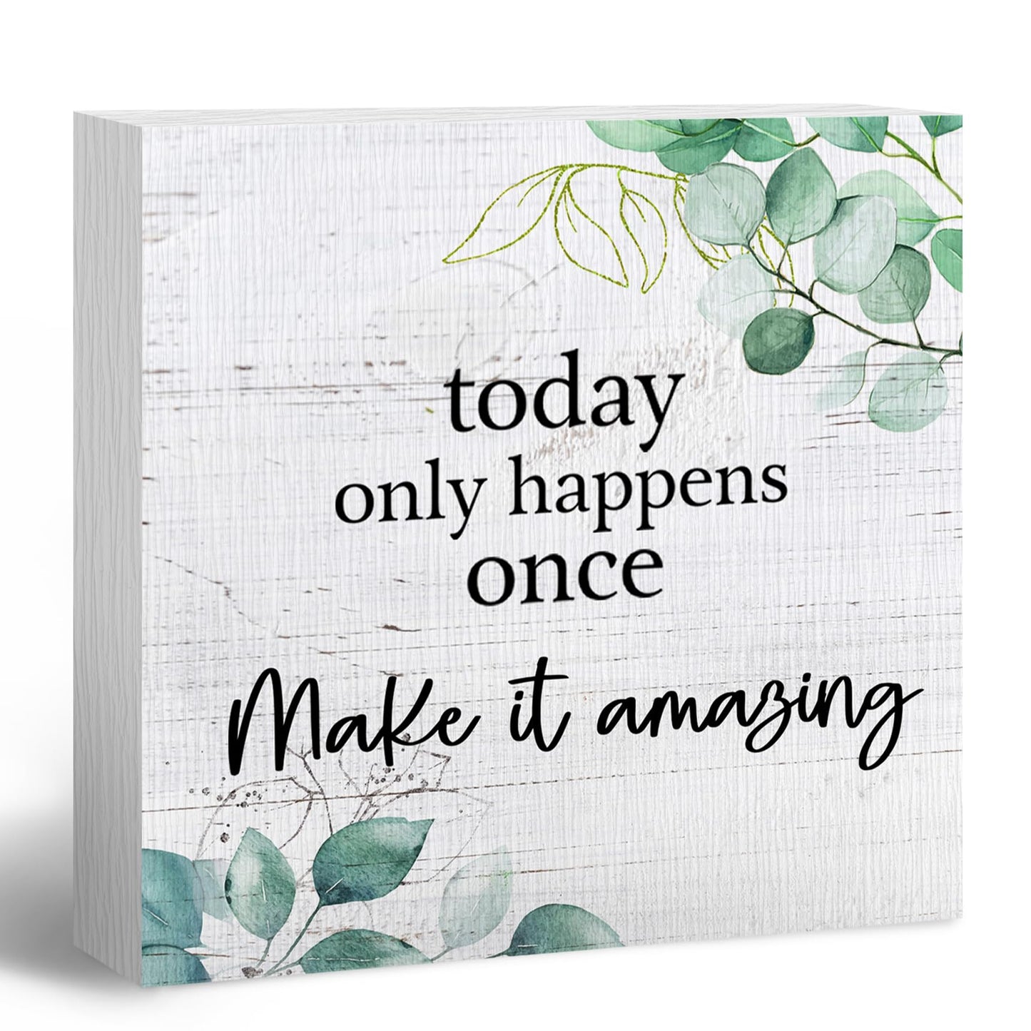 ANIANG Inspirational Wooden Box Sign, Motivational Desk Decor, Rustic Modern Farmhouse Decor, Today Only Happens Once Make It Amazing Wood Block Box Sign Plaque for Office Home Shelf