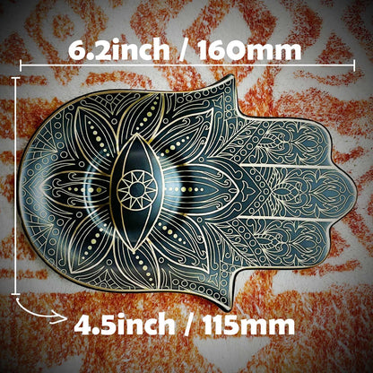 Exquisite Small Ceramic Jewelry Tray - Trinket Dish Evil Eye Decor, Gold Plate Ring Holder, Modern Boho Home Essentials, Perfume Organizer, Witchy, Aesthetic Room Decor (Black Hamsa)