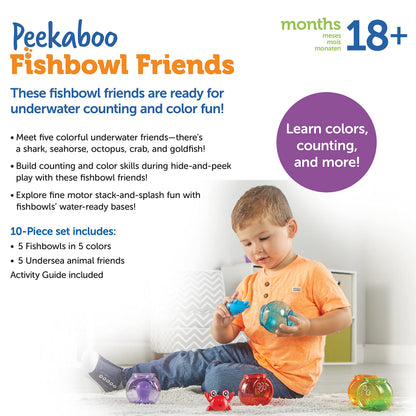 Learning Resources Peekaboo Fishbowl Friends - Counting and Fine Motor Skills, Water and Bathtub Toys, Toddler Games, Preschool Activities, Math Manipulatives, Gifts for Boys and Girls