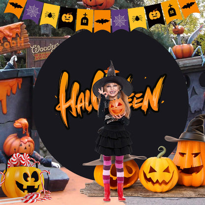 GUANSEN 7.2FT Black Round Backdrop Cover for Wedding,Circle Balloon Arch Backgound Stand Cover for Birthday Party Baby Shower Halloween Decoration