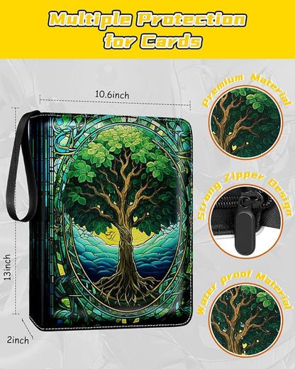 for 9 Pocket Card Binder for MTG, TCG, Game Cards Holds 900 Cards - Large Capacity Trading Card Collection Album Folder with Zipper for Men Boys Teens Tree Design for Sports Card