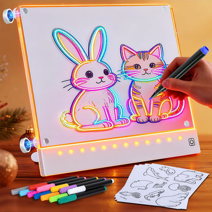 Rechargeable LED Drawing Board for Kids with Tracing Pages, Lumi Board Magnetic Light Up Acrylic Dry Erase Board, LED Note Board with 4 Magnets, Birthday Gifts Toy for Kids/Girls