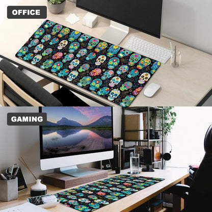 ainori Sugar Skull Gaming Mouse Pad,12x31.5in Non-Slip Rubber Day of The Dead Desk Mat,Large Extended Mousepad for Office Home Laptop,Halloween Mice Pads Gifts,Festive Game Lover Deskmat Decor