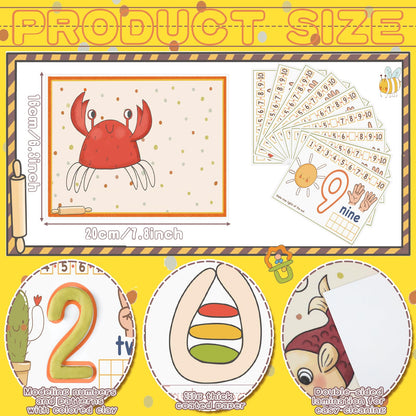 Ireer 36 Pcs Number Playclay Dough Mats for Kids Activity Card for Clay Back to School Preschool Number Alphabet Animal Shape Learning Activity Games for Classroom Home Educational Supplies