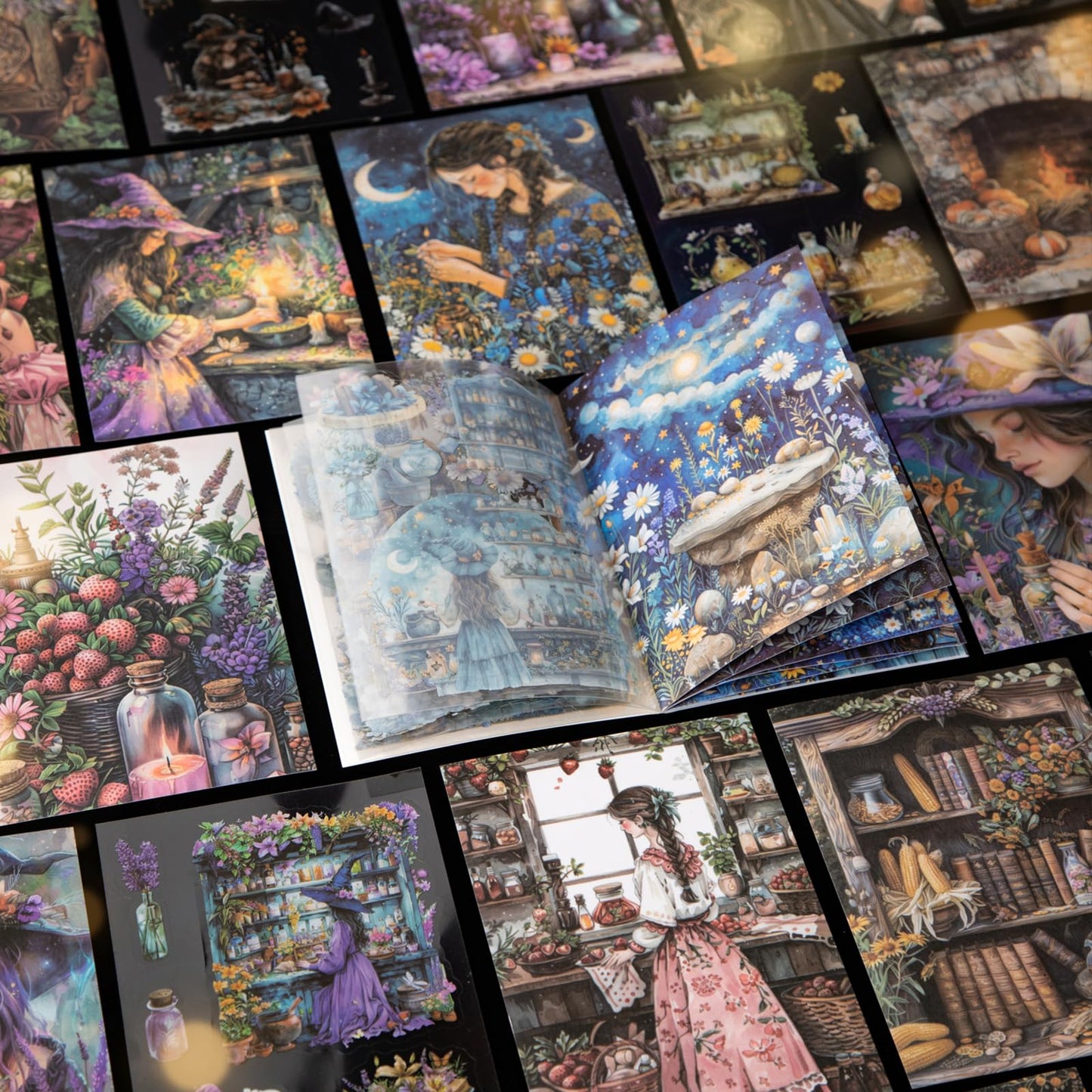 392 Pre-Cut PET & 60 Large Washi Scrapbooking Sticker for Junk Journal - 120 Sheets Magic Halloween Vintage Gothic Stickers Book for Scrapbook Supplies Bullet Journaling Planner Collage Gifts