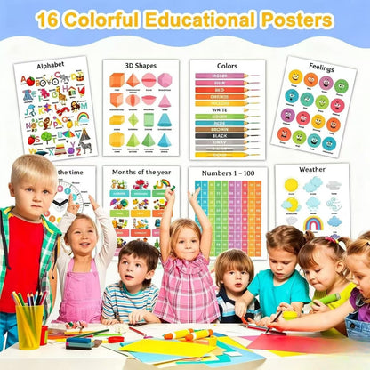 Educational Preschool Learning Posters,Alphabet ABC Posters for Toddlers Classroom Playroom Wall Decor,Counting Chart for Kindergarten,Pre K Learning Poster for Toddlers 1-3 Homeschool Supplies
