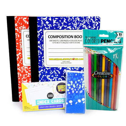Secondary School Essentials Bundle | 1 Box - 51 Pieces per Box | School Supply Boxes - Back to School Essentials Includes Folders, Notebooks, 1" Binder, Mechanical Pencils, Index Cards, Highlighters, & Pens