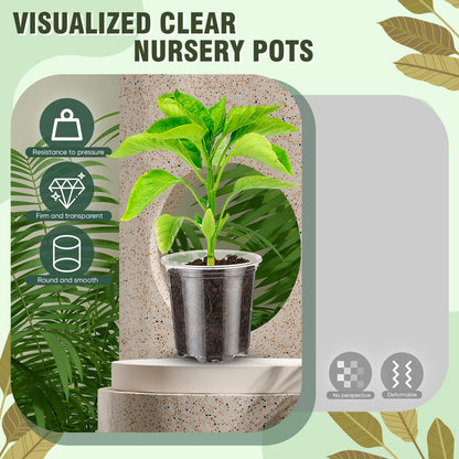 Baderke 150 Pcs Small Clear Nursery Pots for Plants Round for Seeds Starter Pots Mini Clear Plastic Plant Pots with Drainage Holes Transparent Seeds Germination for Plant Propagation (3.5 Inch)