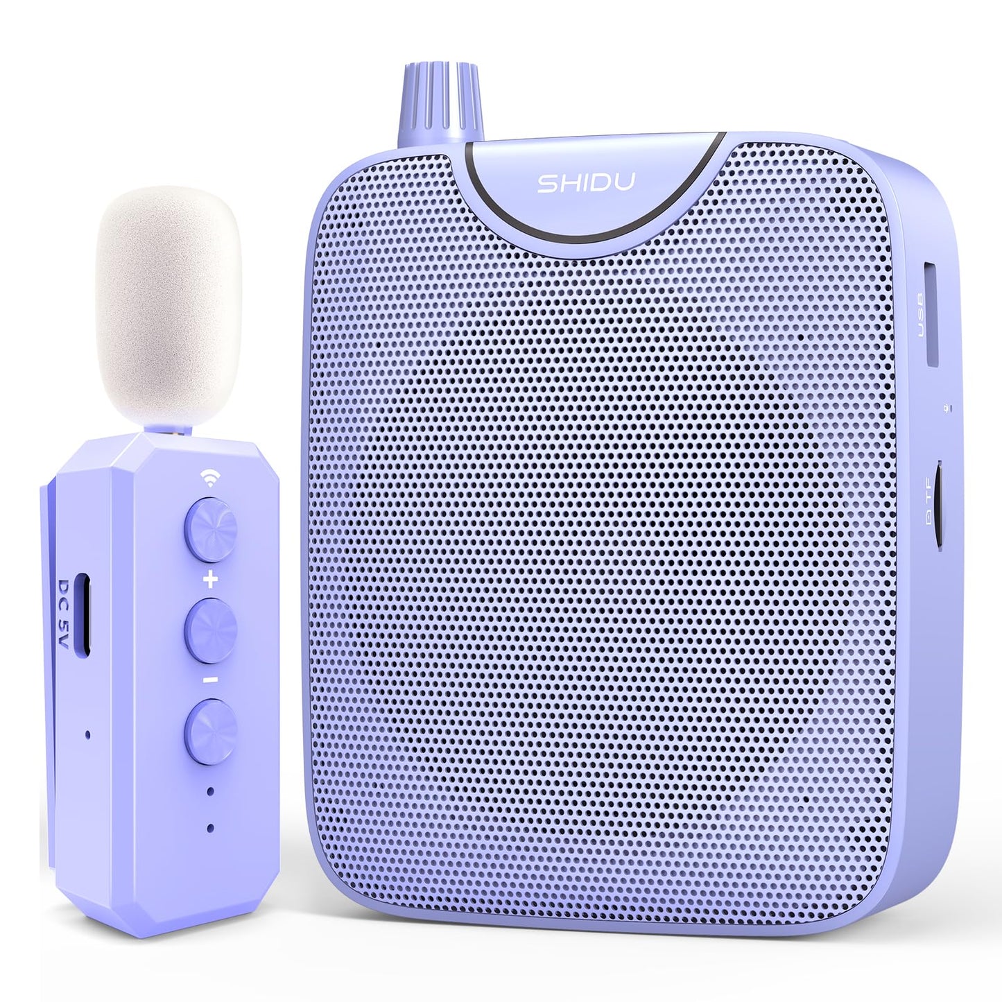 SHIDU 35W Power Voice Amplifier with Bluetooth Wireless Lavalier Microphone, Portable Teacher Mic with Speaker Personal Clip On Microphone System for Teacher Meeting Training-M500 (Purple)
