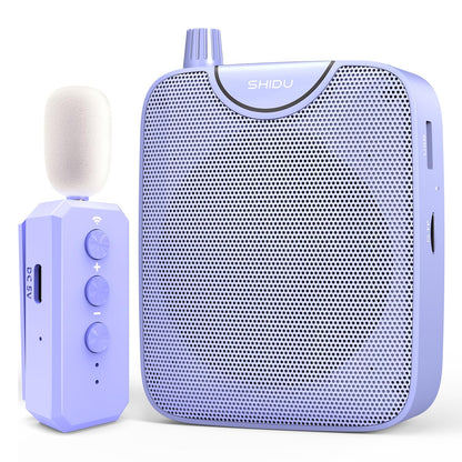 SHIDU 35W Power Voice Amplifier with Bluetooth Wireless Lavalier Microphone, Portable Teacher Mic with Speaker Personal Clip On Microphone System for Teacher Meeting Training-M500 (Purple)