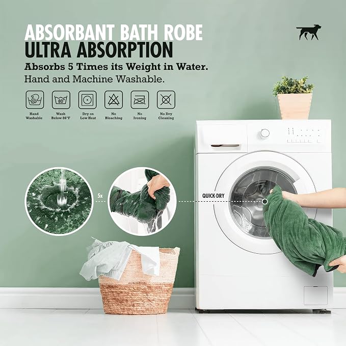 Tuff Pupper Fast Drying Dog Bath Robe | 800 GSM Plush Dog Towel Bathrobe/Dressing Gown | Super Absorbent Pet/Puppy Bathrobe | Adjustable Hood & Belly Strap | Super Soft | Fast Drying (S, Green)