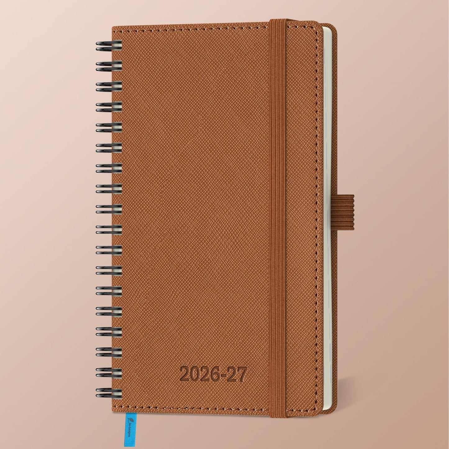 IN-LUXPRO Planner 2026-2027 Daily Weekly and Monthly,6.5"x3.75",18 Months Spiral Bound Calendar Agenda with Self-adhesive Pen Holder,2026 Academic Plan with Vegan Leather Soft Cover,Brown