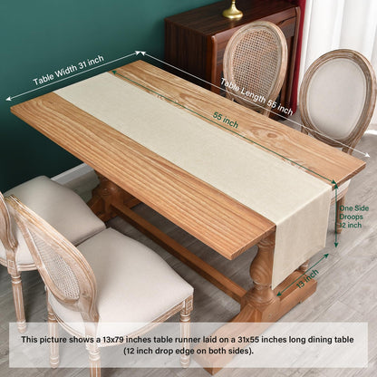 NEWISHER Farmhouse Rustic Table Runner Solid Beige Rectangular Table Runners Faux Linen Table Runner for Everyday Use Kitchen Dining Party Table 13x72 Inch