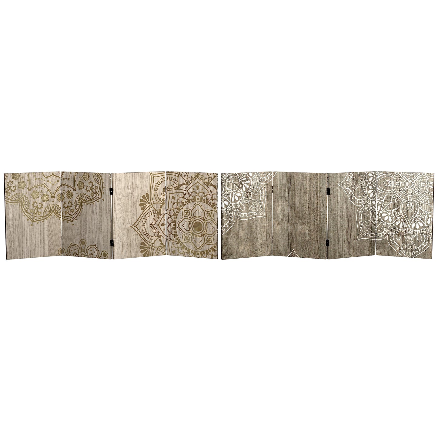 Red Lantern 2 ft. Short Double Sided Mandala on Oak Canvas Folding Screen 4 Panel Freestanding Partition and Separator for Modern and Contemporary Bedroom, Home Office, Studio, Dorm, Apartment