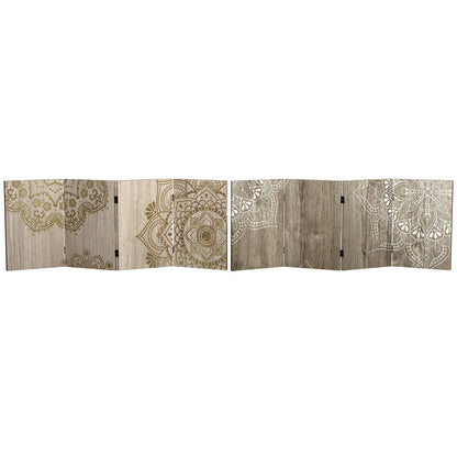 Red Lantern 2 ft. Short Double Sided Mandala on Oak Canvas Folding Screen 4 Panel Freestanding Partition and Separator for Modern and Contemporary Bedroom, Home Office, Studio, Dorm, Apartment