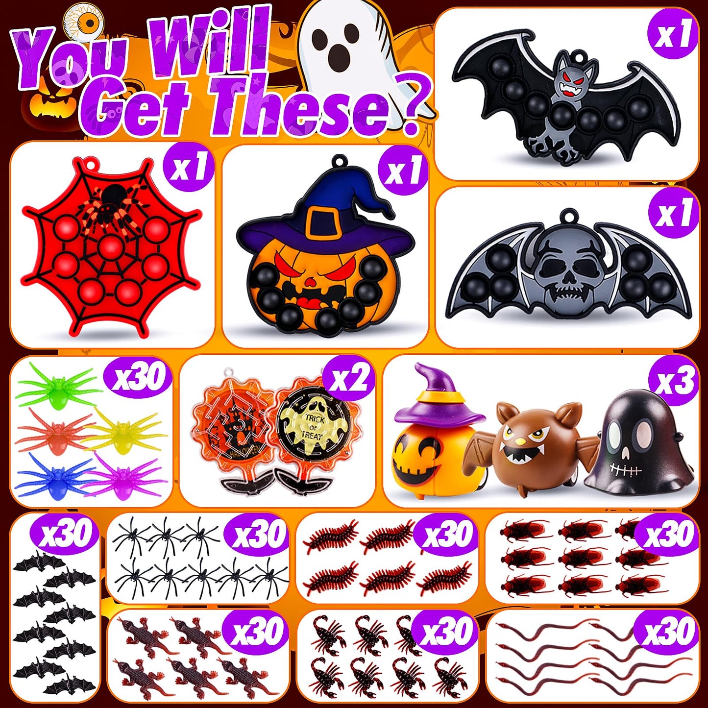 KissFree 500 PCS Halloween Party Favors for Kids, Halloween Toys Bulk, Halloween Goodie Bag Fillers, Non-Candy Treats for Kids, Classroom Prizes