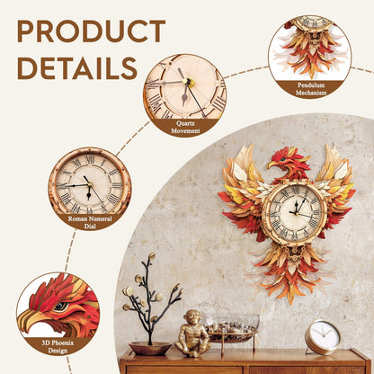 Cutywood 3D Puzzles for Adults Clock-Phoenix Design Model Kit-Mechanical DIY Pendulum Clock with Roman Numerals-Desk Home Office Decor Personalized Gift for DIY Lovers