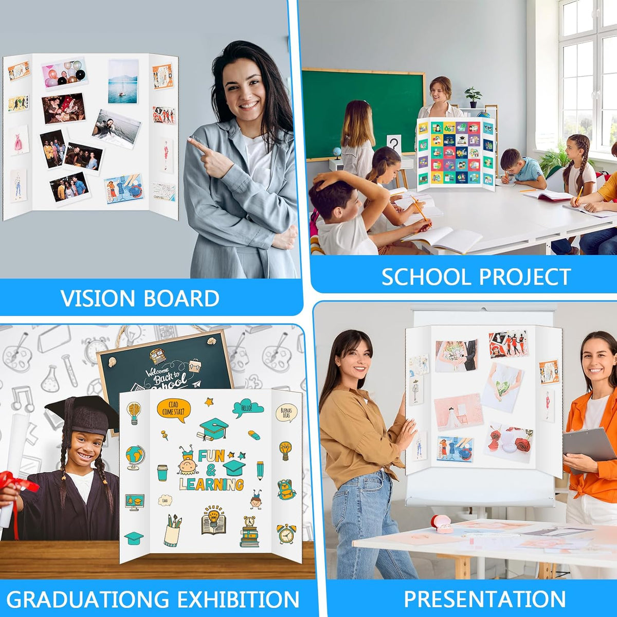 4 Pack Trifold Poster Board 48" X 36", IKAYAS Single sided White Poster Boards, Science Fair Display Boards Posterboard Foamboard for Mounting, Prints,Art,Display,Projects Classroom Supplies