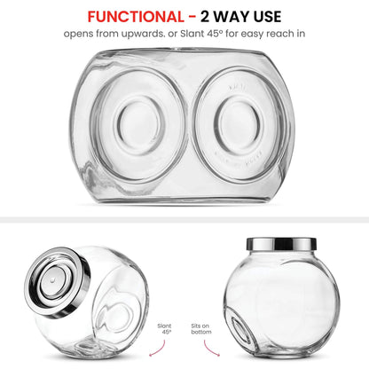 Bormioli Rocco Pandora Glass Candy Jar 75½-Ounce Cookie Jar (2 Pack) with Plastic Airtight Seal Lid 2-Way Display, Bulk-Food Storage Jar for Snacks, Dry Food, Jelly Beans Canister, Apothecary Jars.