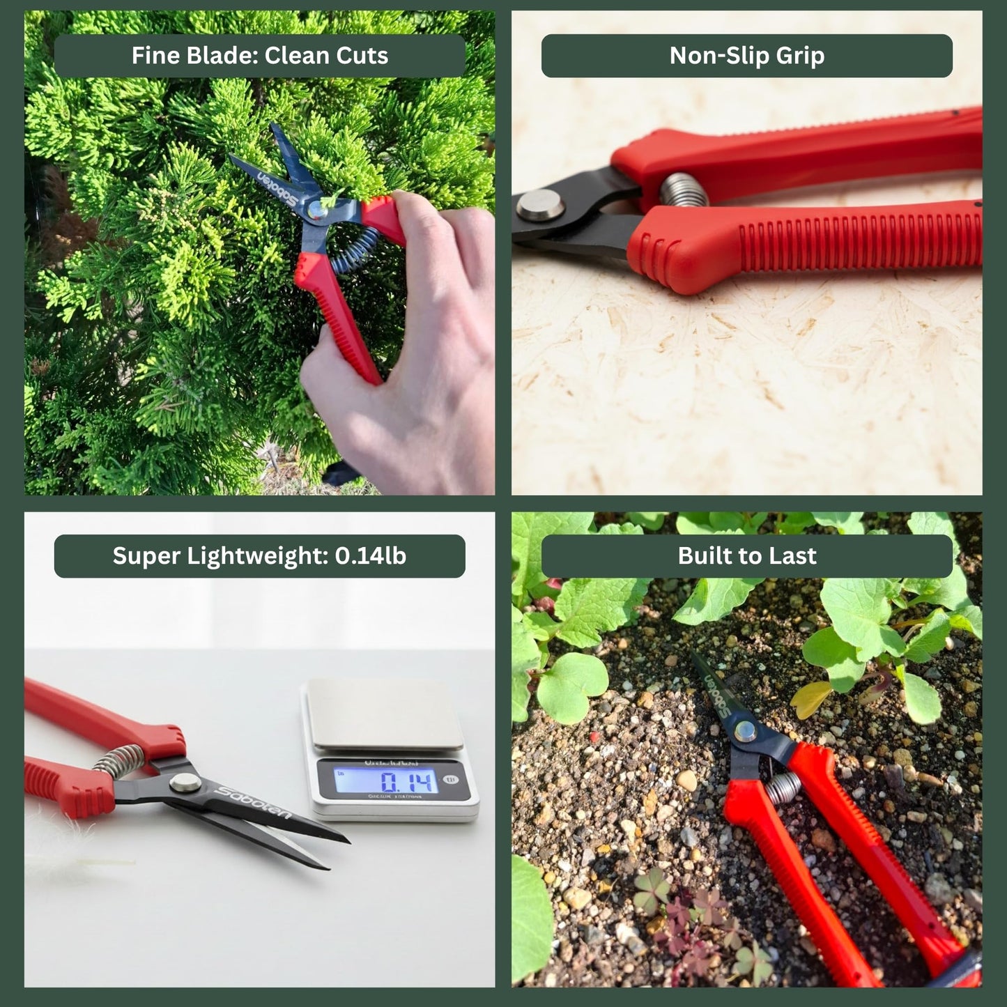 Saboten SD-8 Japanese Micro Tip Harvesting Snips, Ultra-Light 2.3 oz (65g) Pruning Scissors for Herbs, Flowers & Vegetables, HRC60 Blade Steel, Spring Action + Safety Lock, Made in Japan
